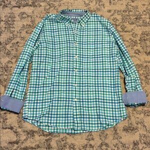 Saddlebred Vintage Oxford Button Down in Blue, Teal & White size Large